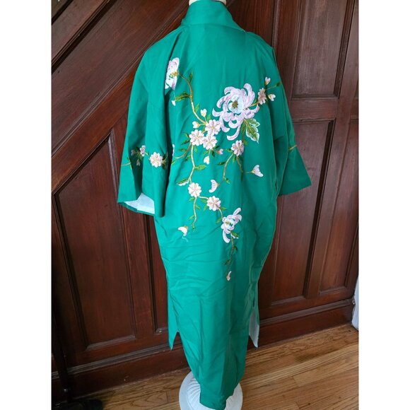Vintage Green Embroidered Floral Kimono One size - Picture 2 of 7